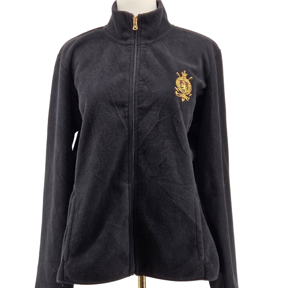 Lauren Ralph Lauren Jacket Womens XL Black Fleece Full Zip Pockets Logo Emblem